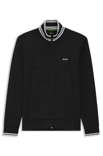 Jacka BOSS Zip-Up Sweatshirt with Striped Trims Svart | 50543081