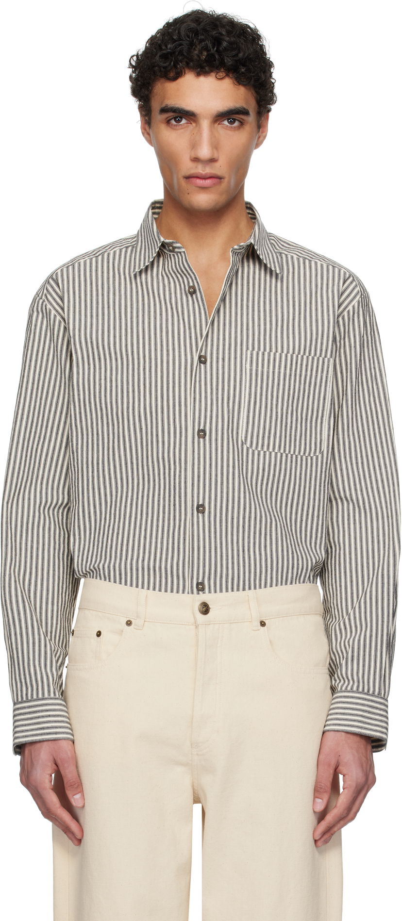Skjorta A.P.C. A.P.C. Malo Striped Overshirt Beige | COHGG-H32023