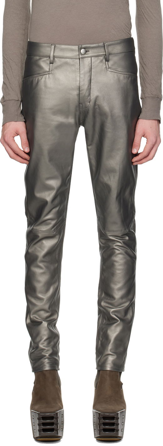 Byxor Rick Owens Rick Owens Tyrone Leather Pants Metallisk | RU01D3393 LLPM