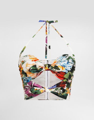 Crop top Dolce & Gabbana Dolce & Gabbana Flower Bouquet-Print Halter Poplin Crop Top Flerfärgad | F7AZ5THS5TRHA5PC, 0