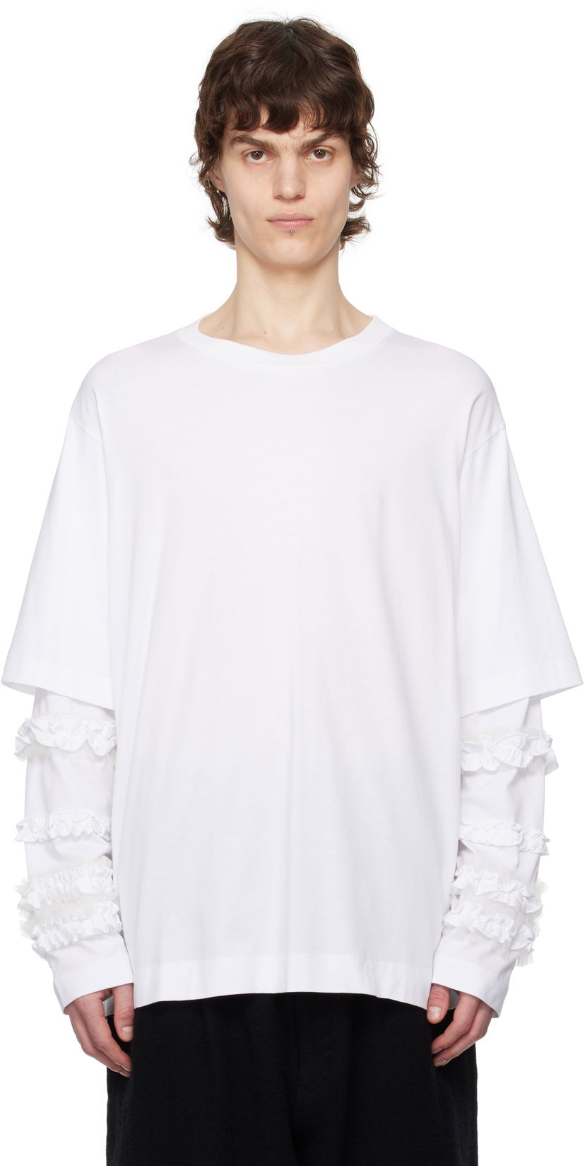 T-shirt Simone Rocha Simone Rocha Layered Ruffle Frill Long Sleeve T-Shirt Vit | 5326 0553