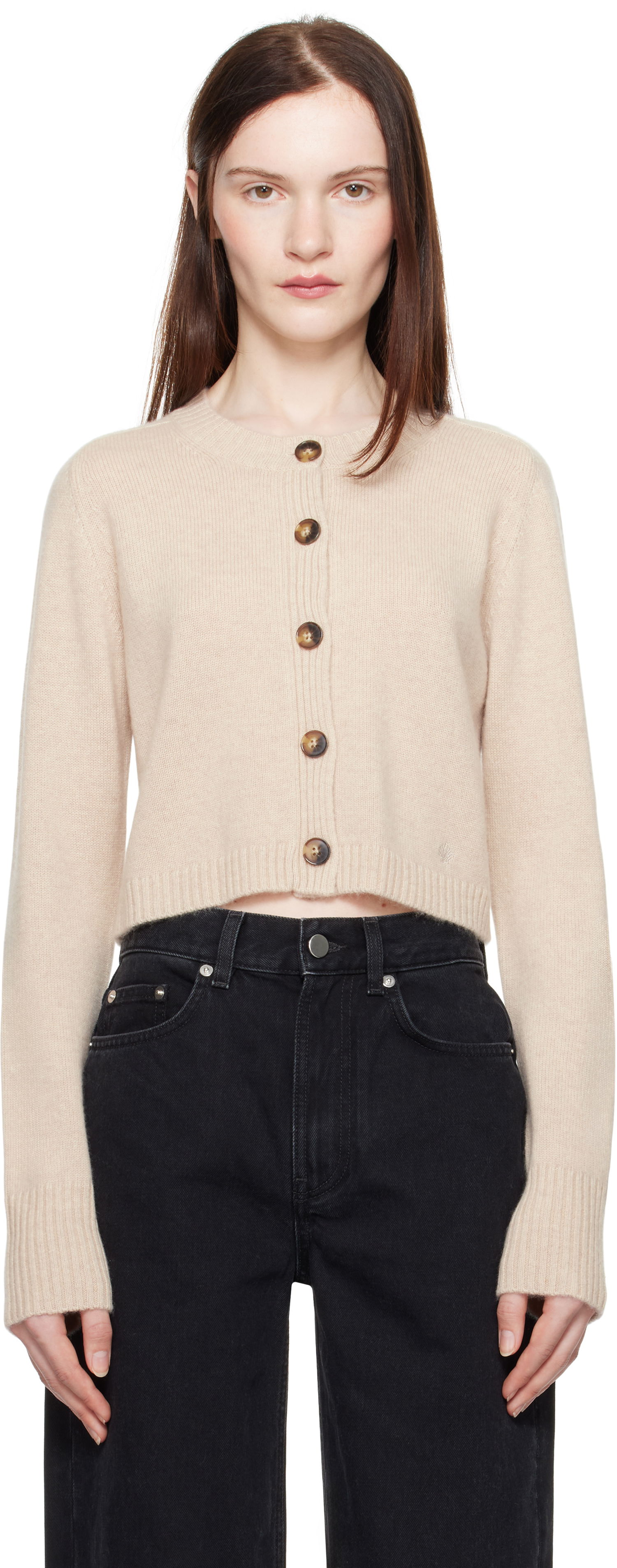 Sweater Loulou de Saison Loulou de Saison Zephir Cropped Cardigan Beige | ZEPHIR, 0