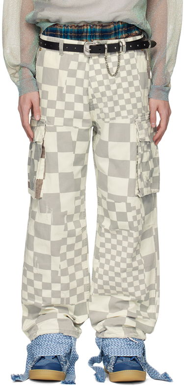 Cargo byxor ERL Checkered Print Relaxed Fit Cargo Pants Vit | ERL08P005, 0