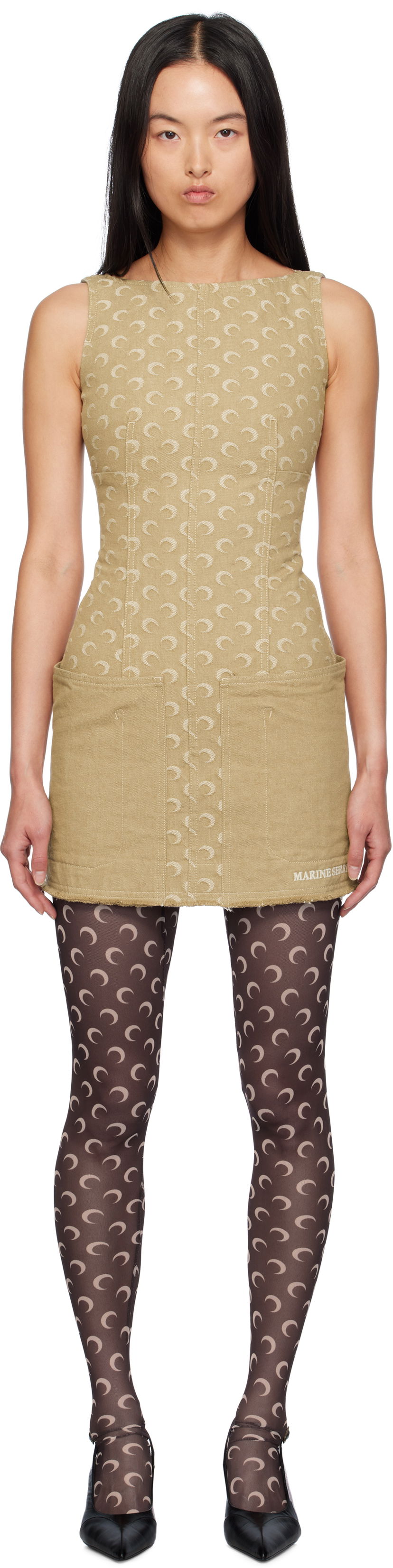 Klä Marine Serre Jacquard Twill Minidress Beige | WDR292A