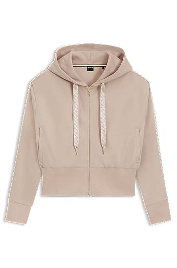 Sweatshirt BOSS Cropped Zip-Up Hoodie with Monogram Tape Beige | 50545635