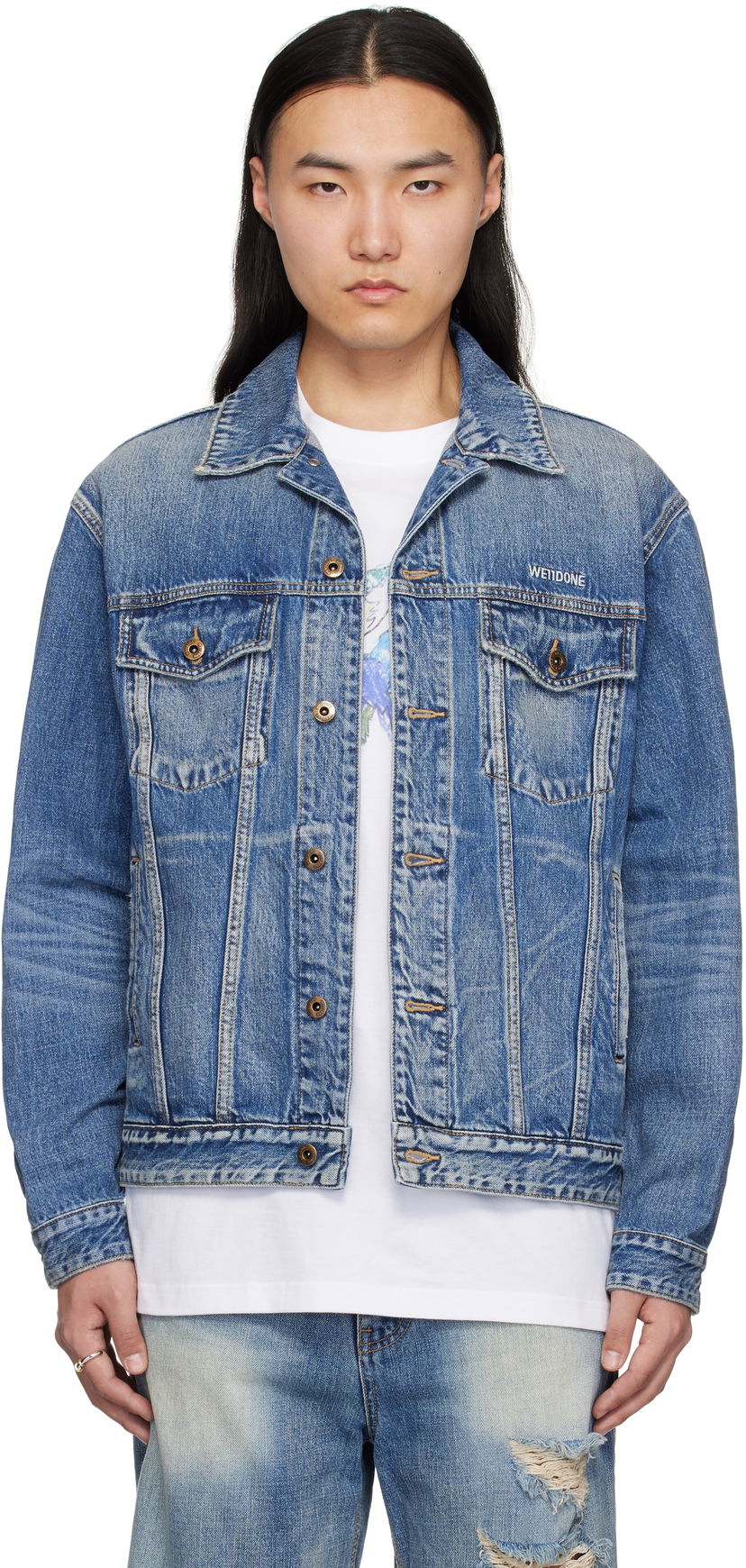 Jacka We11done We11done Washed Denim Jacket Blå | WD-DJ0-25-313-U-BL