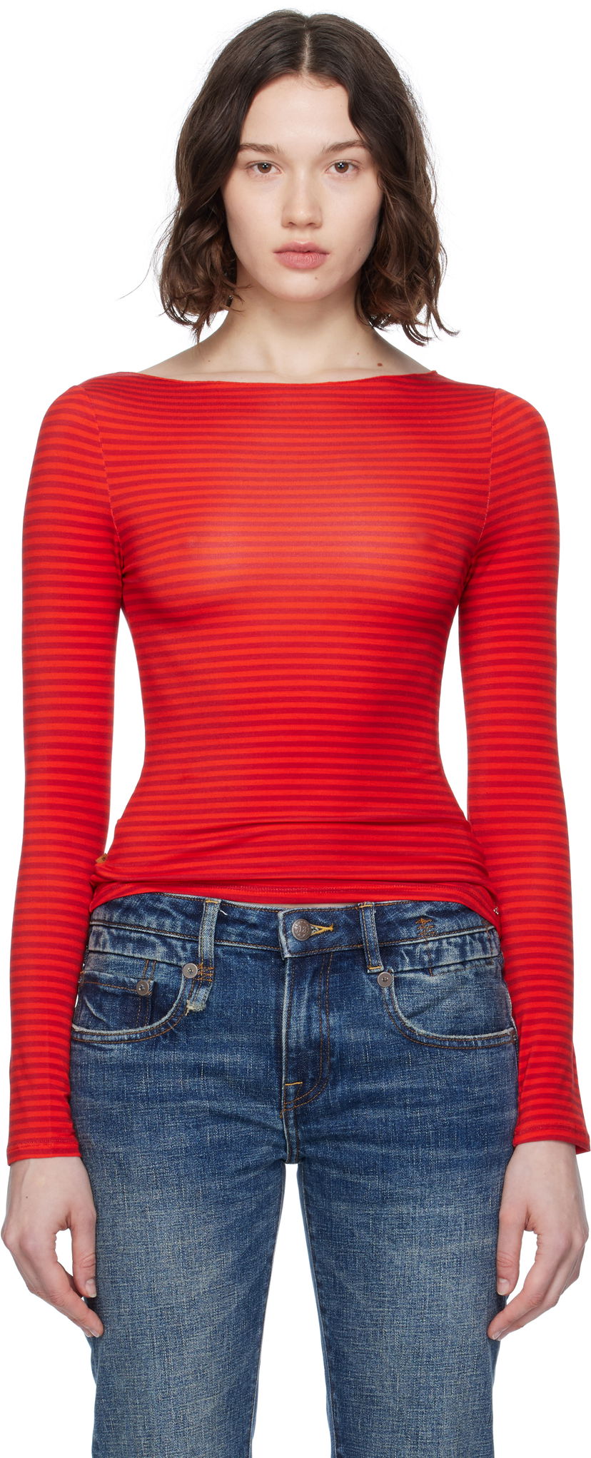 T-shirt Miaou Miaou Amelia Striped Long Sleeve T-Shirt Röd | 7183TJBRST