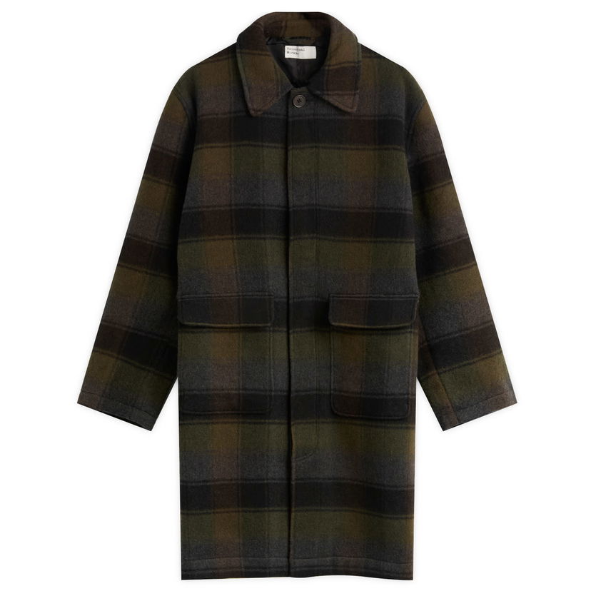 Rockar Universal Works Universal Works Berlin Wool Check Account Coat Grön | 33103-BLB