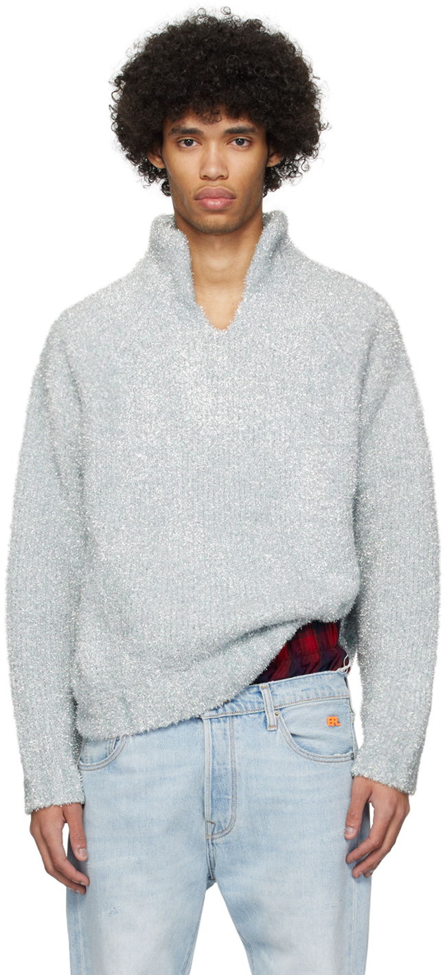 Sweater ERL ERL Metallic Funnel Neck Sweater Blå | ERL08N357, 0