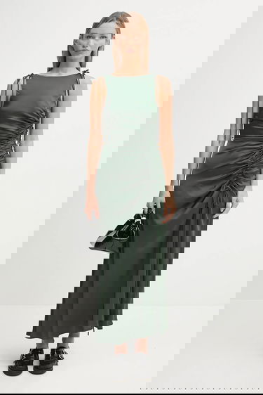 Klä GANNI GANNI Stretch Satin Gathered Maxi Dress Grön | W0739, 4