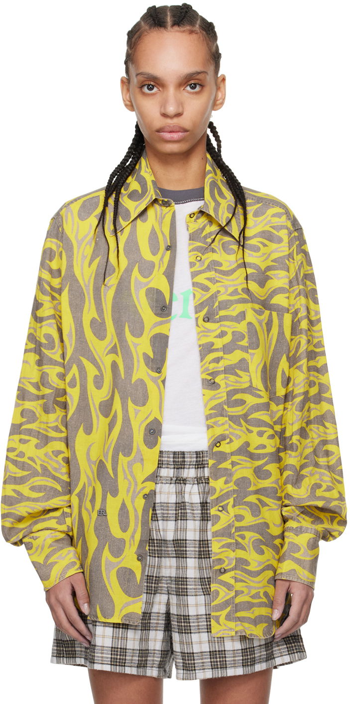 Skjorta ERL ERL Flame Print Relaxed Shirt Gul | ERL08B004