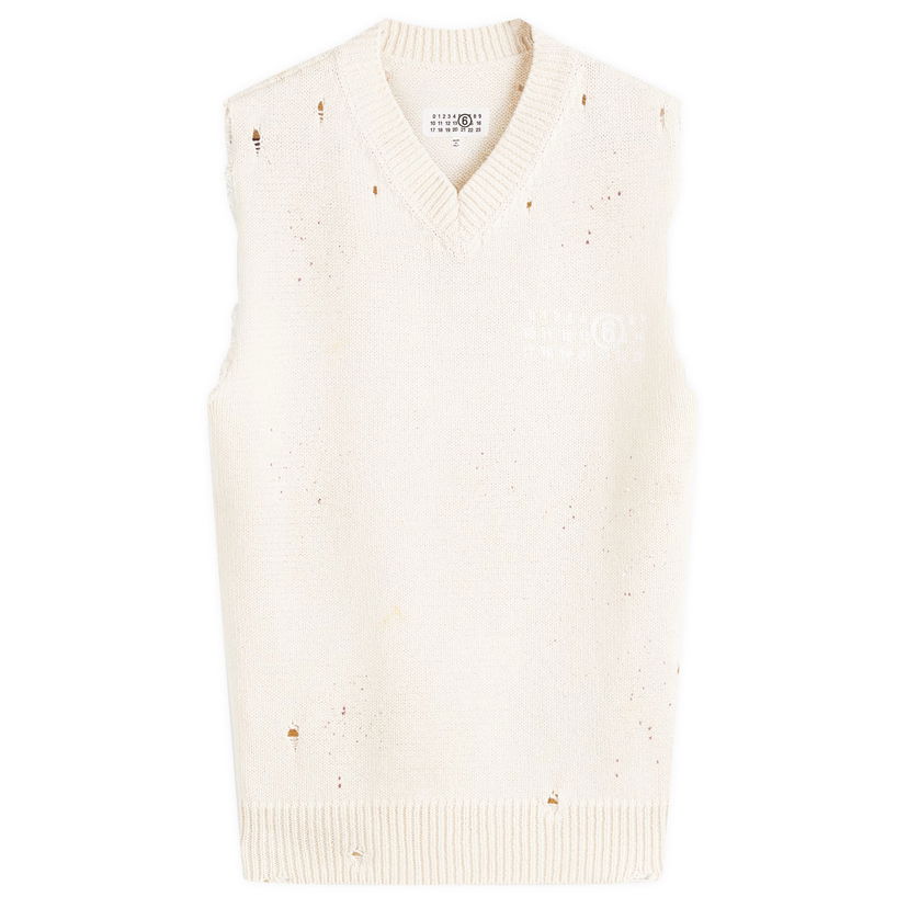 Sweater Maison Margiela MM6 Maison Margiela Men's Distressed Numbers Print Vest, Size Large Vit | SH2FB0014-M13123-102S