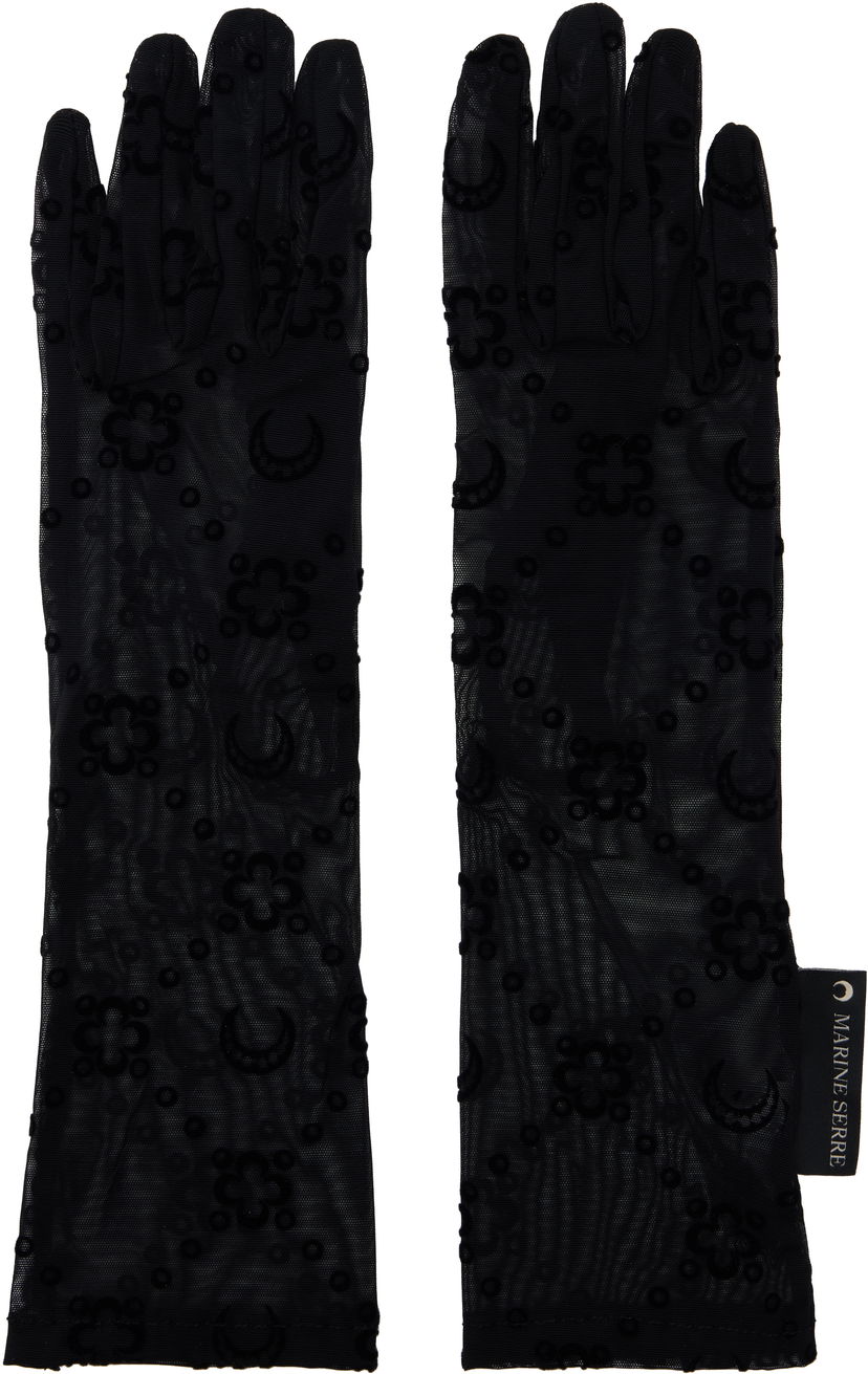 Handskar Marine Serre Marine Serre Recycled Mesh Flock Long Gloves Svart | WSA027A CJER0005