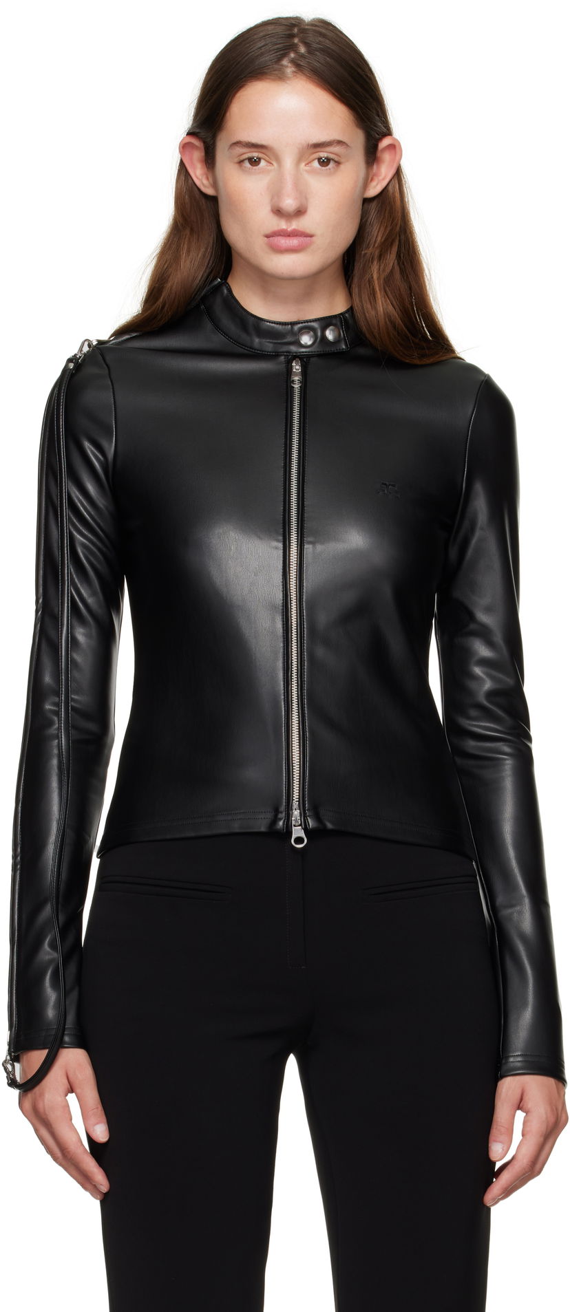 Jacka Courrèges Courrèges Zipped Biker Faux-Leather Top Svart | 325CTO436PU0049