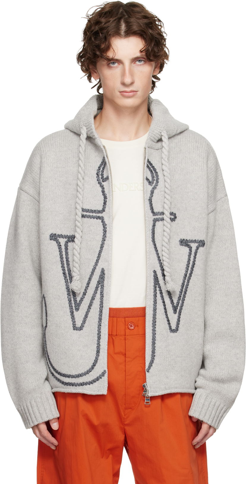 Sweatshirt JW Anderson Anchor Embroidery Zip Hoodie Grå | KW1429-YN0412