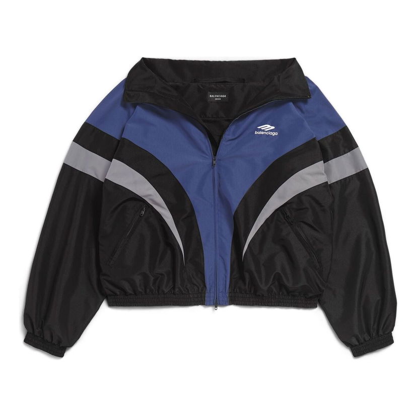 Vindjacka Balenciaga 3B Sports Icon Off Shoulder Track Jacket Blå | 790756TMO101000
