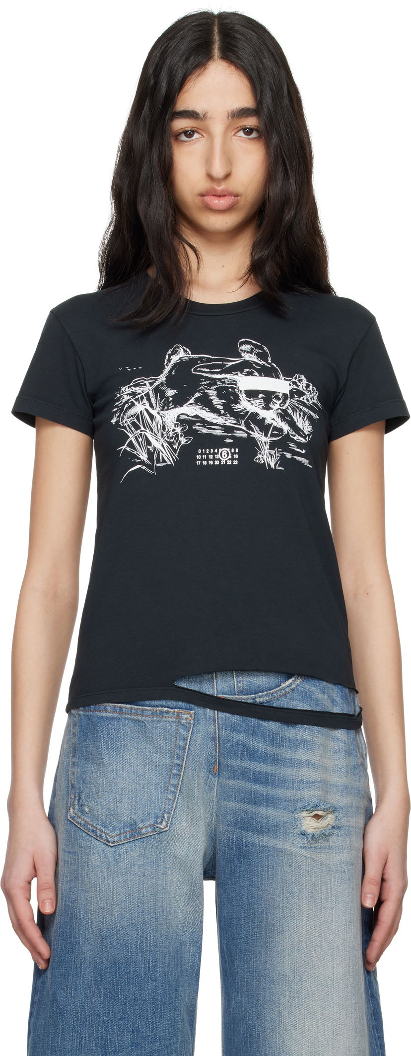 T-shirt Maison Margiela MM6 Maison Margiela Rabbit Print T-Shirt Svart | S62GD0199 M20108
