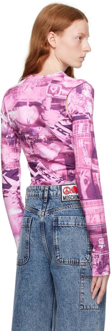 Kropp Moschino Graphic Print Cut-Out Long Sleeve Bodysuit Rosa | 1101 8254, 2