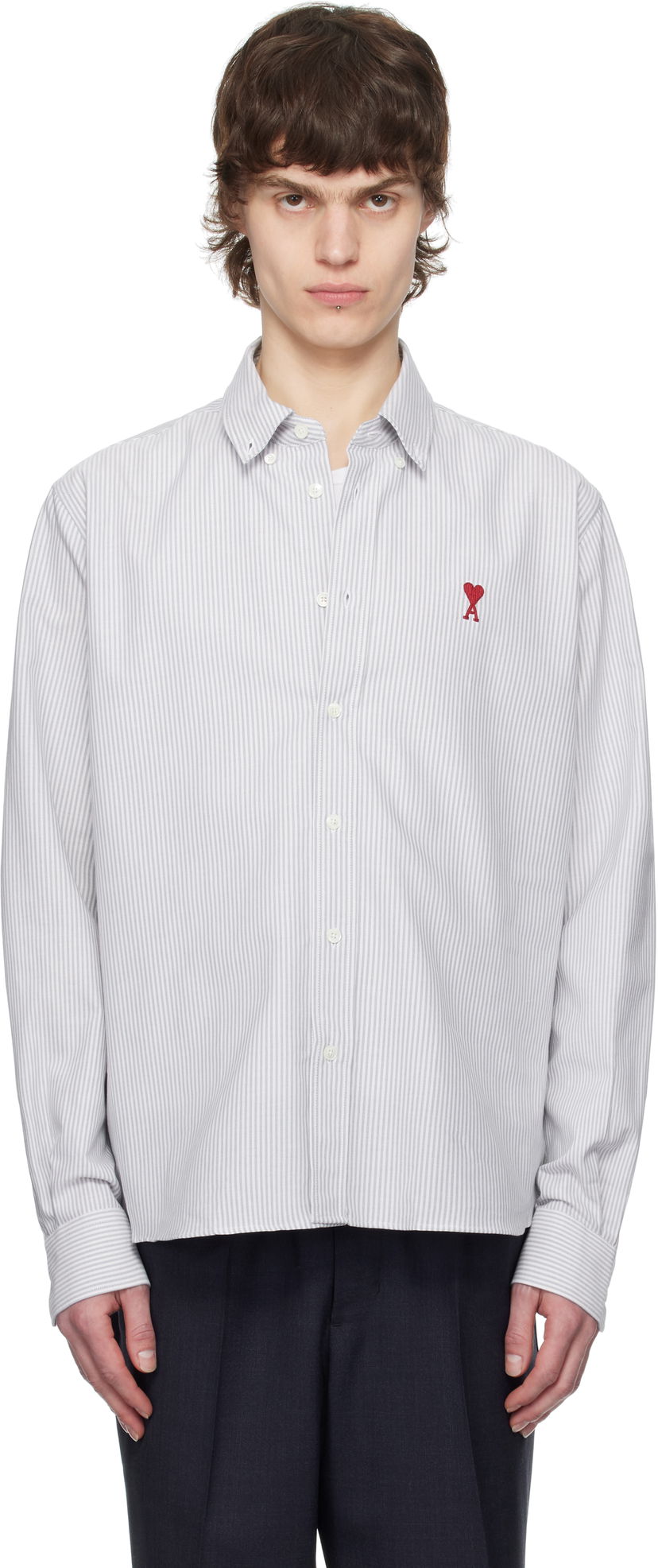 Skjorta AMI AMI Cotton Striped Button-Down Ami de Coeur Shirt Vit | USH063.CO0087