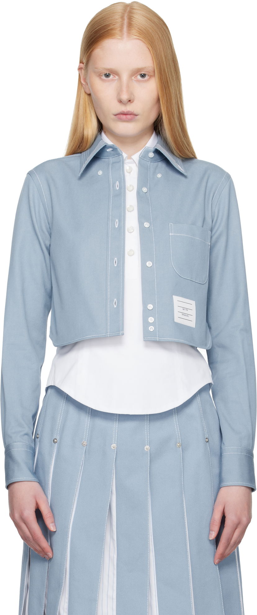 Skjorta Thom Browne Thom Browne Classic Cropped Long Sleeve Shirt Blå | FLL183A-F0991