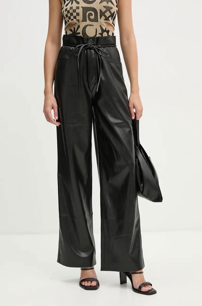 Byxor Nanushka Sato High Waist Wide Leg Leather Pants Svart | NW24PFOW10151