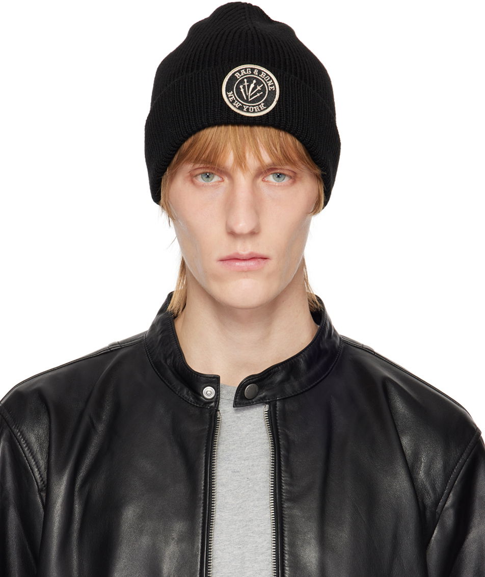 Mössa rag & bone Charlie Logo-Embroidered Wool Beanie Svart | WJK22HS009BV09, 0