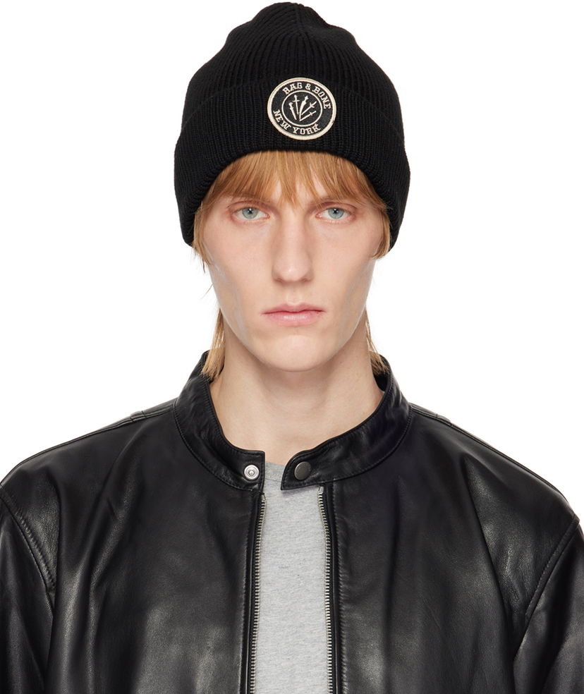 Mössa rag & bone Charlie Logo-Embroidered Wool Beanie Svart | WJK22HS009BV09