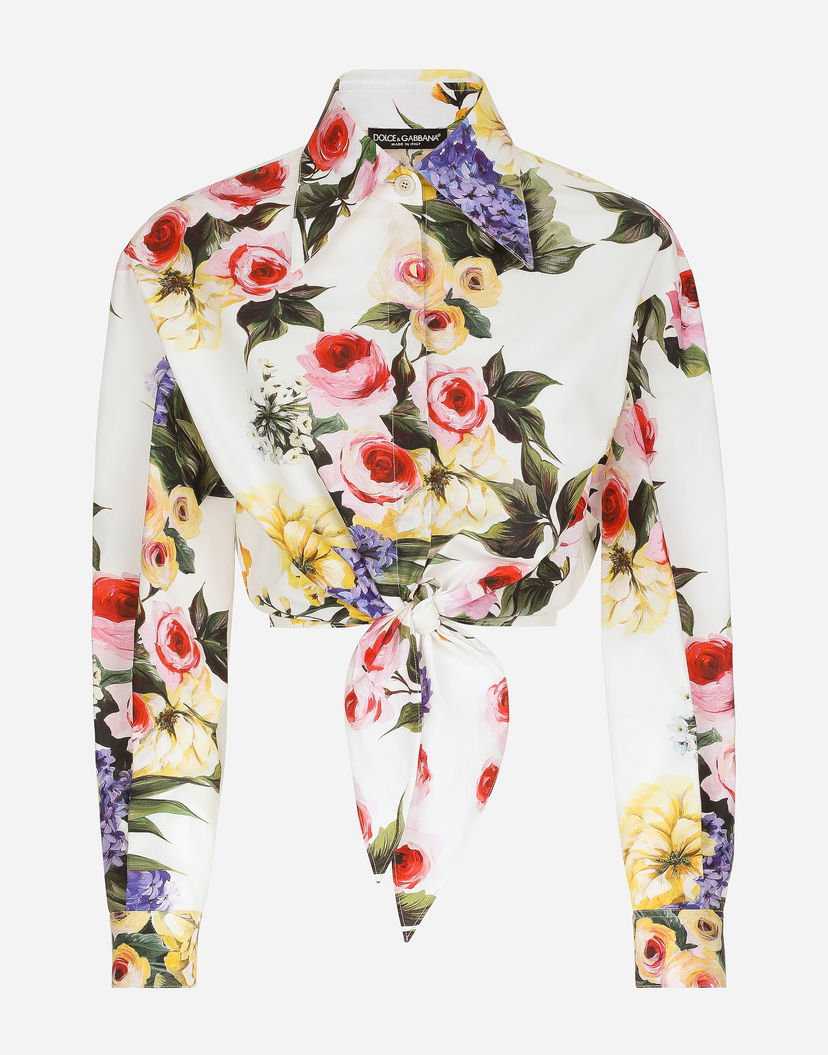 Skjorta Dolce & Gabbana Garden Print Tie-Front Crop Top Vit | F5R73THS5Q1HA4YB