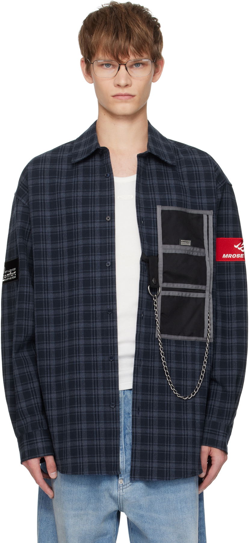 Skjorta Martine Rose Martine Rose Wallet Check Shirt Mörkblå | 477WS32527