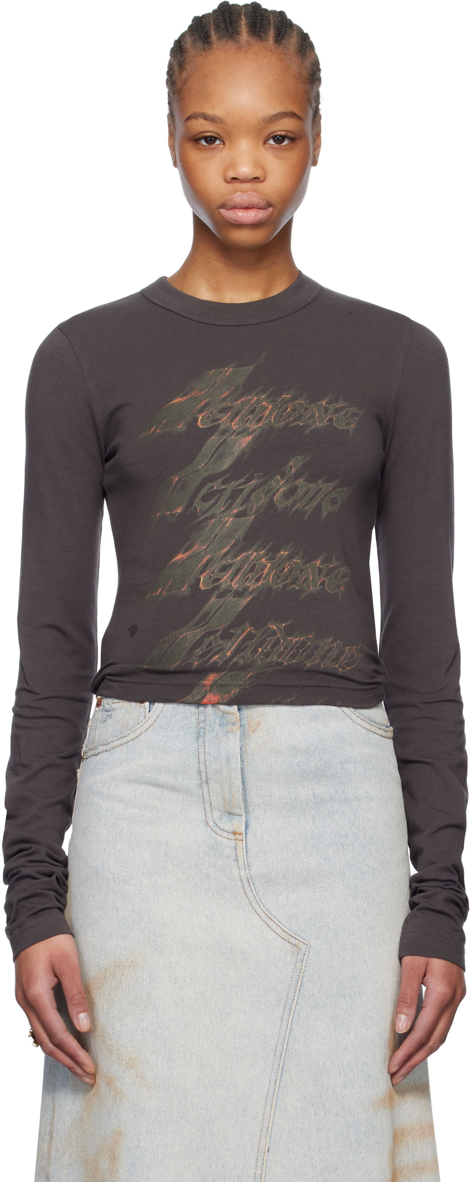 T-shirt We11done We11done Spark Graphic Long Sleeve T-Shirt Brun | WD-TT0-25-750-W-CH, 0