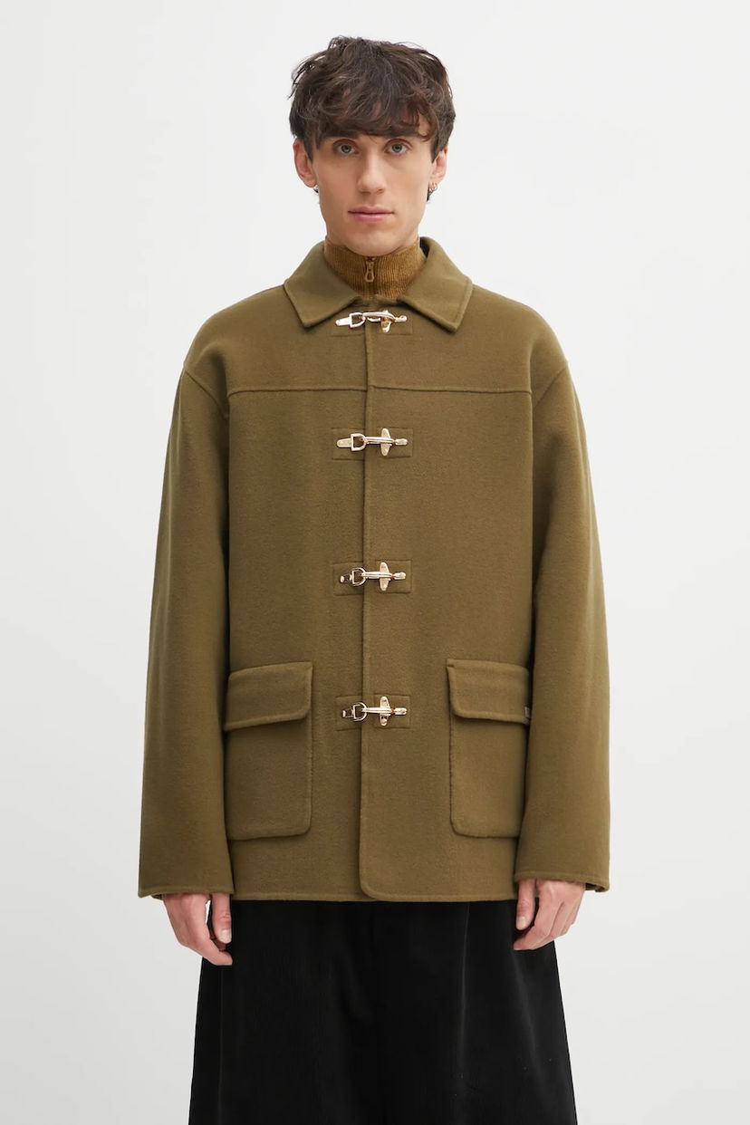 Rockar Drôle de Monsieur Wool Blend Caban Jacket with Metallic Toggle Fasteners Grön | I.JT248.WO042