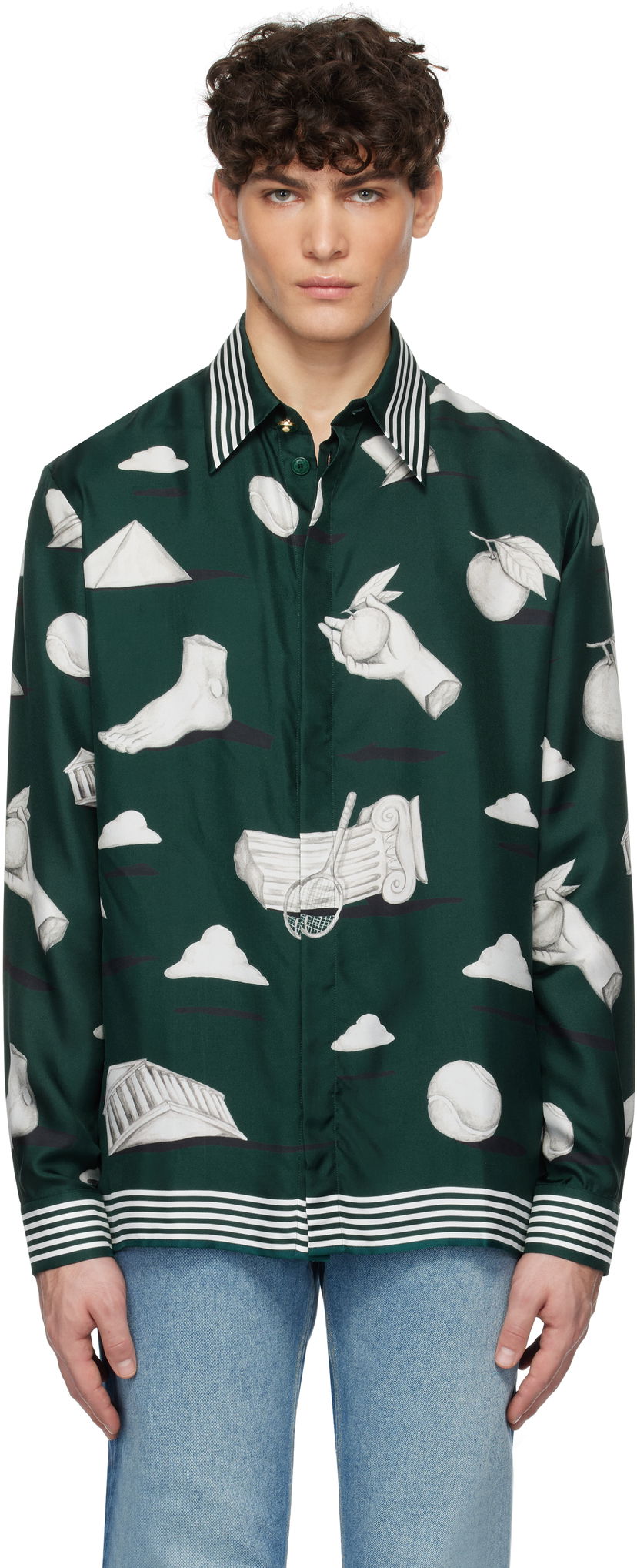 Skjorta Casablanca Classic Collar Long Sleeve Shirt with Print Grön | U-MPS25-SH-021-02