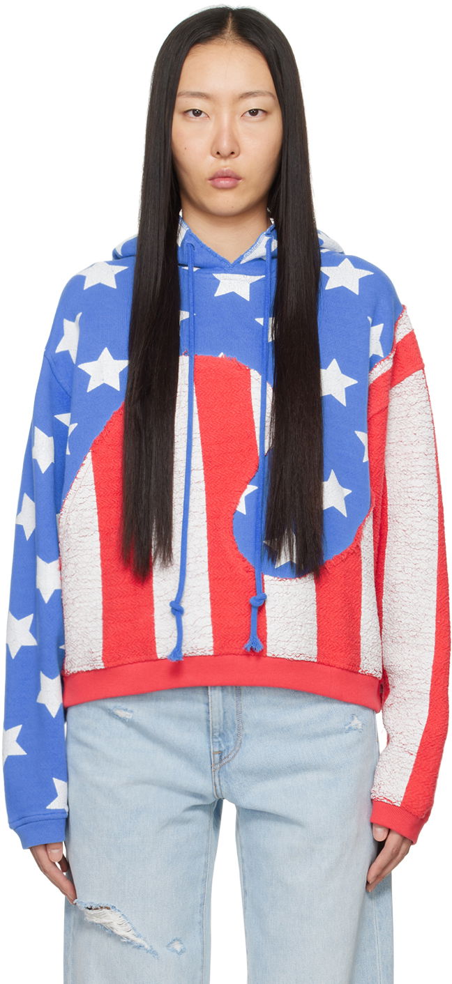 Sweatshirt ERL Stars & Stripes Swirl Print Fleece Hoodie Röd | ERL07T022