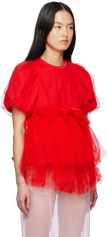 T-shirt Simone Rocha Simone Rocha Tulle Overlay Puff Sleeve Tutu Hem T-Shirt Röd | 5310 0553, 1