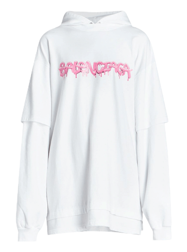 Sweatshirt Balenciaga Double Sleeve Hoodie Vit | 681029 TLVF1 0901