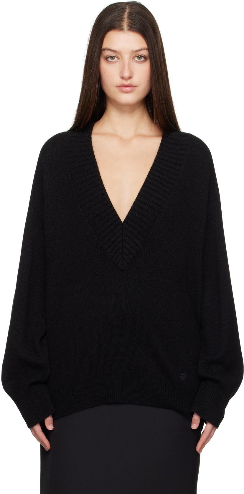 Sweater Loulou de Saison Loulou de Saison Sage V-Neck Sweater Svart | SAGE