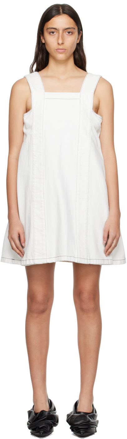 Klä We11done We11done Square Neck Denim Mini Dress Vit | WD-DO3-23-381-W-IC
