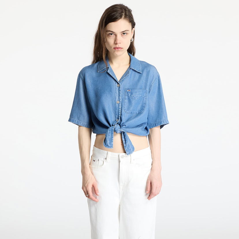Skjorta Tommy Hilfiger Tommy Jeans Women's Chambray Tie Front Short Sleeve Shirt Blå | DW0DW20603 1A4