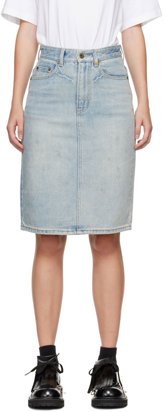 Kjol We11done Washed Denim Midi Skirt Blå | WD-DS2-24-372-W-SK