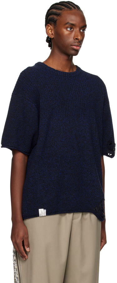 Jersey ADER ERROR Distressed Knit T-Shirt Mörkblå | BN01SSKT0501BK, 1