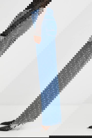 Jeans Marine Serre Moon Laser Denim Baggy High Waist Jeans Blå | WPA169ACDEN0002, 1