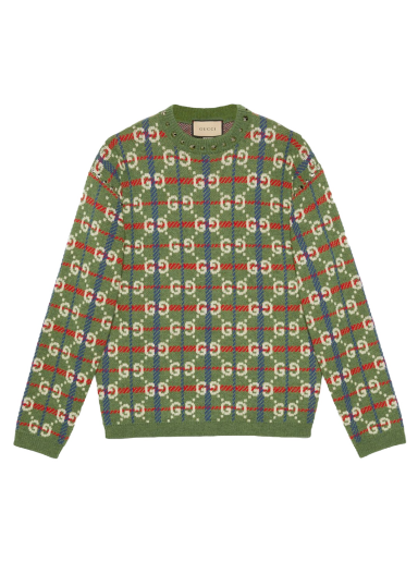 Sweater Gucci GG Check Knit Wool Sweater Grön | 713571 XKCOZ 3465