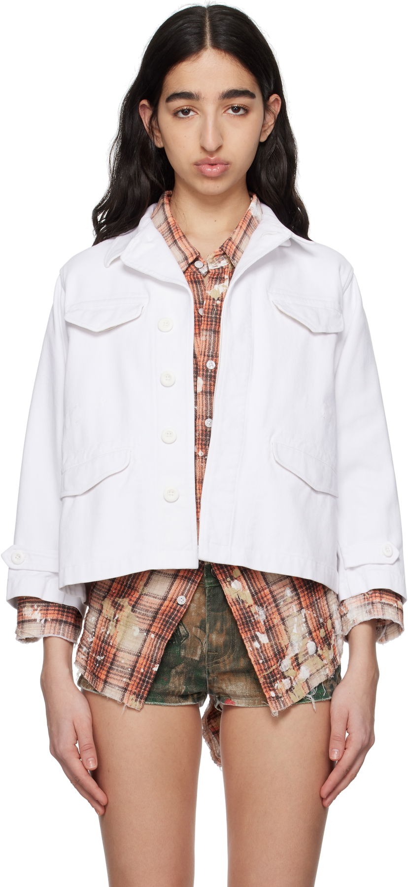 Jacka R13 R13 Boxy Army Denim Jacket Vit | R13WR396-R522B