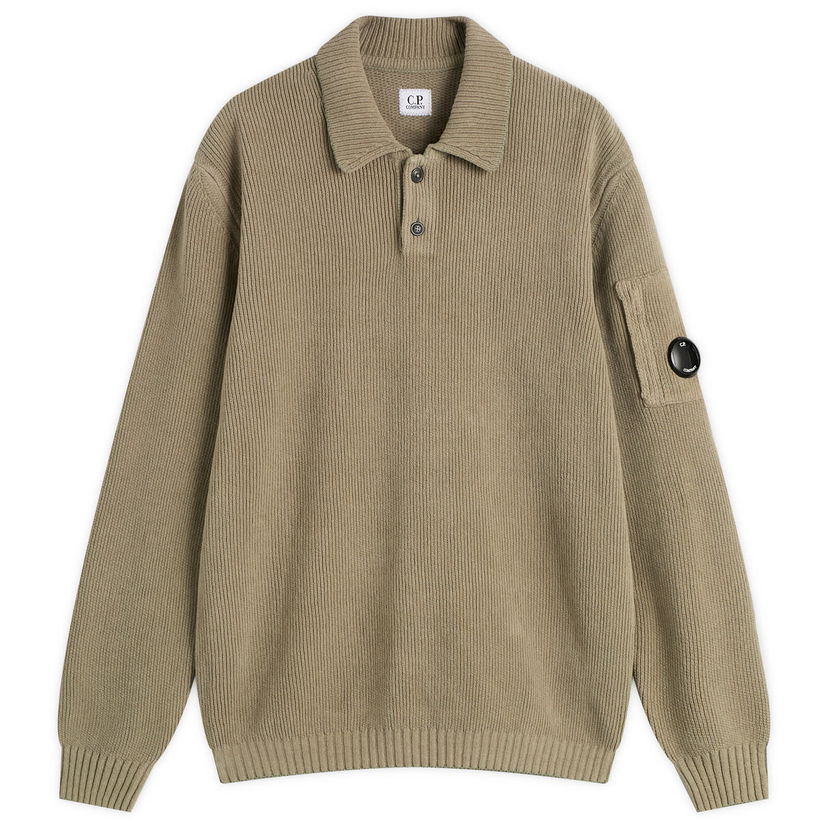 Polotröja C.P. Company C.P. Company Men's Chenille Ribbed Knit Polo Shirt Grön | 19CMKN021A-005558G-356