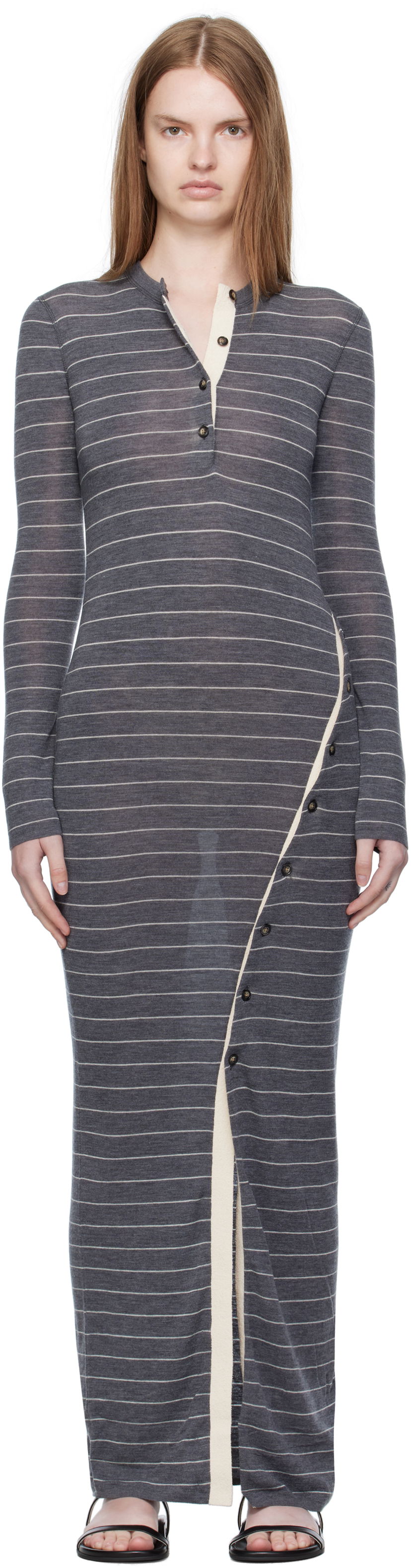 Klä Nanushka Nanushka Dakoa Striped Terry Merino Maxi Dress Grå | NW25PFDR03994