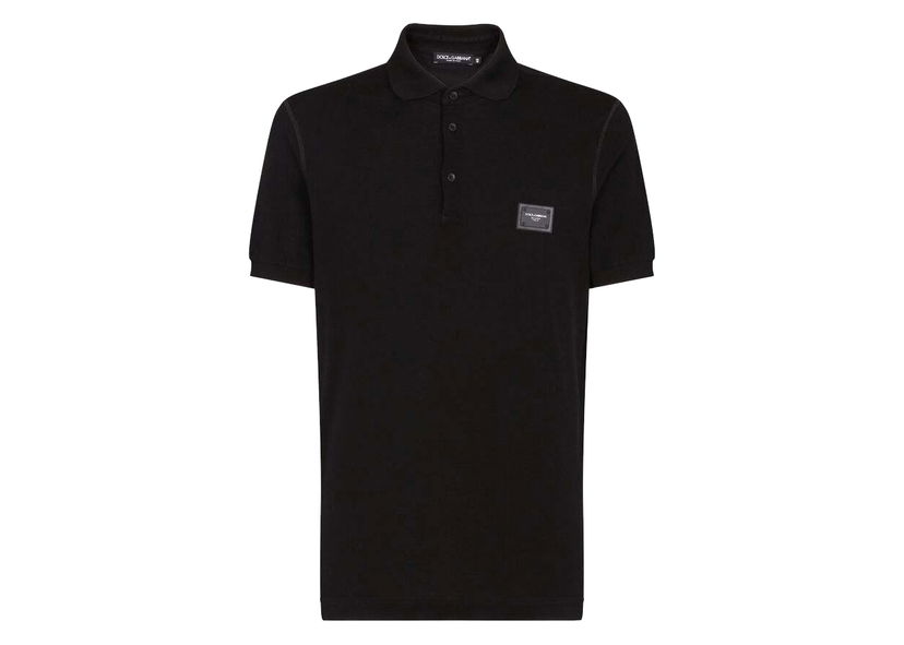 Polotröja Dolce & Gabbana Cotton Pique Branded Plate Polo Shirt Black Svart | G8KK1TFU7ENN0000