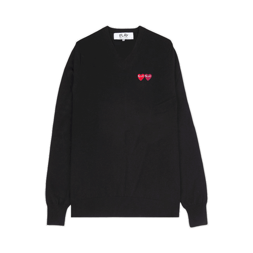Sweater Comme des Garçons PLAY Double Heart V-Neck Sweater Svart | AZ N056 051 1