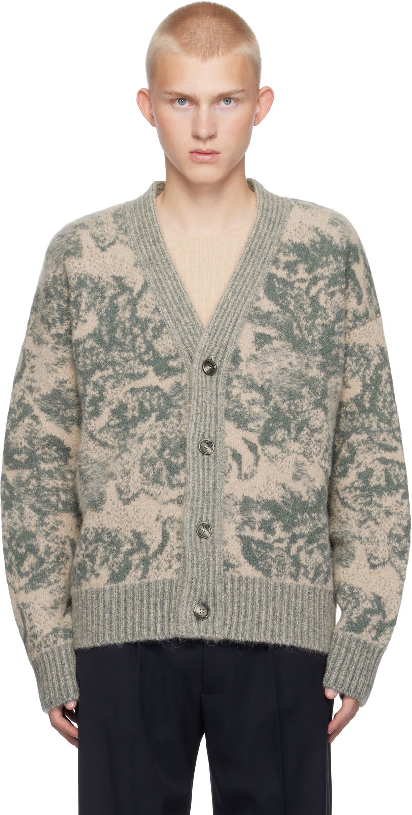 Sweater AMI Alpaca Mohair Jacquard Cardigan Grön | UKC048.KN0060