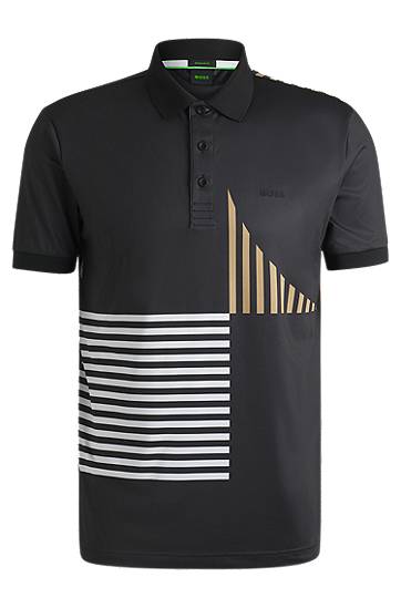 Polotröja BOSS Active Stretch-Jersey Polo Shirt with Digital Print Svart | 50539506