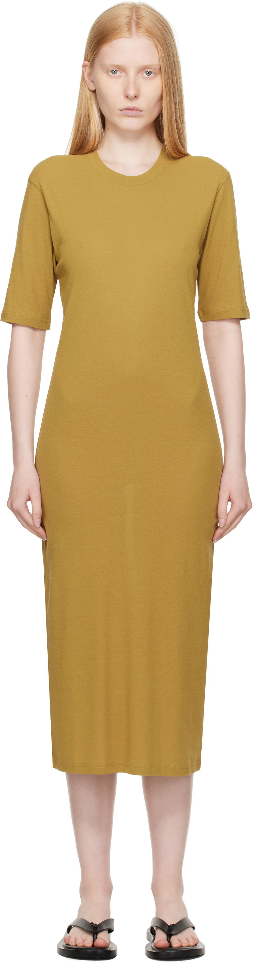 Klä AMI AMI Paris Cotton Short Sleeve Maxi Dress Gul | FDR271.JE0101